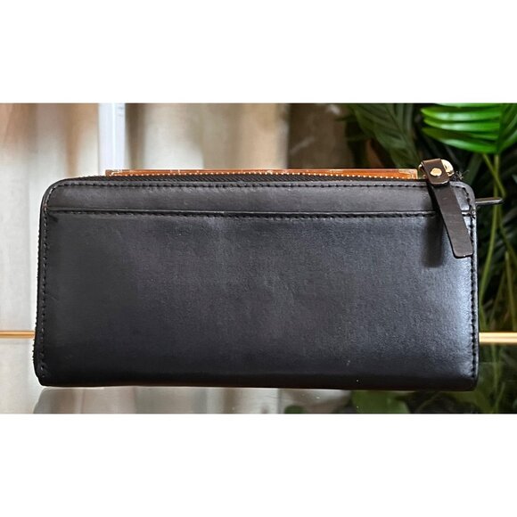 Authentic Kate Spade Black Bow Tie 1/2 Zip Leather Wallet with Bright Pink Inter - Picture 3 of 9